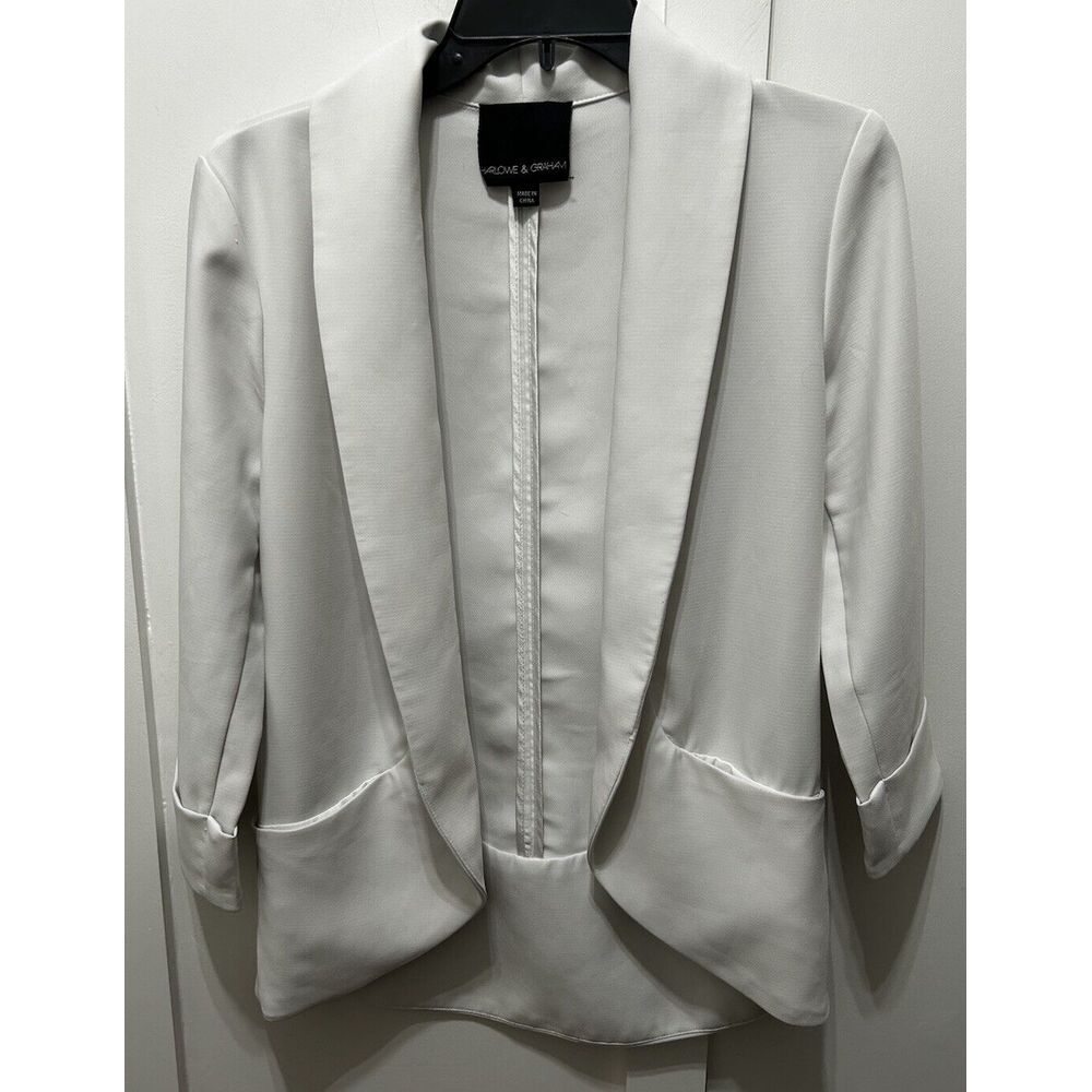 Harlowe & Graham Open 3/4 Sleeve Pockets Easy Blazer in Cream Size XSmall